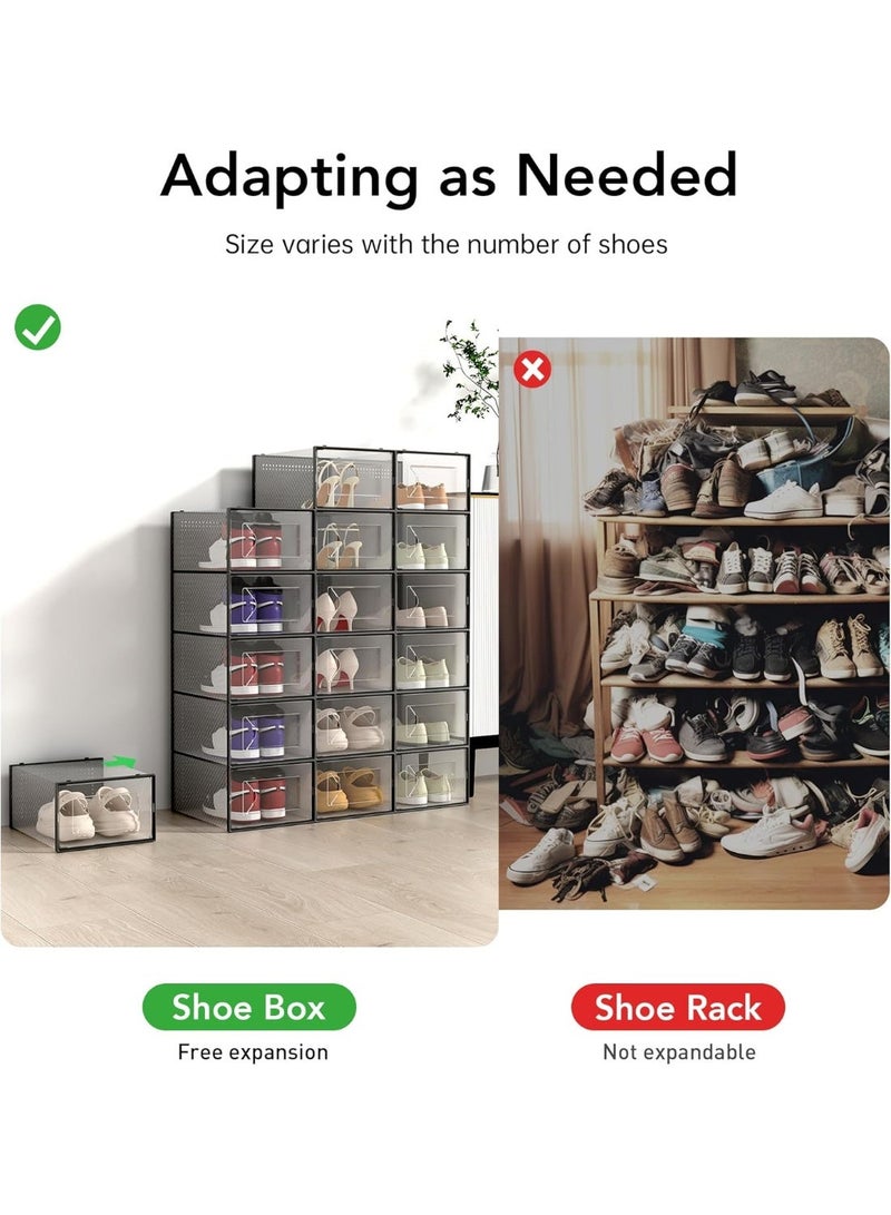 Bukela X-Large Shoe Storage Box, 15 Pack Clear Plastic Stackable Shoe Organizer for Closet, Interlocking Design Shoe Container Bins for Sneakers, Foldable Shoe Rack with Lids, Black - Image 5
